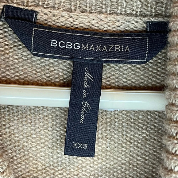 BCBGMAXAZIRA 100% merino Wool Camel Sweater turtleneck asymmetric Tunis XXS - Picture 2 of 6
